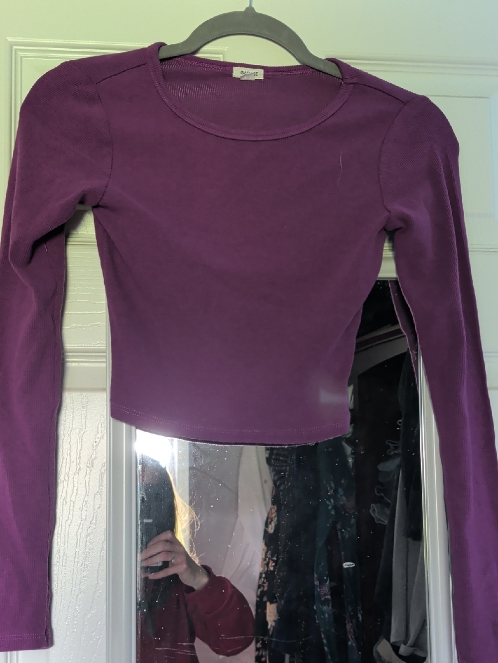 Garage Purple Long-Sleeve Cropped Crewneck Top